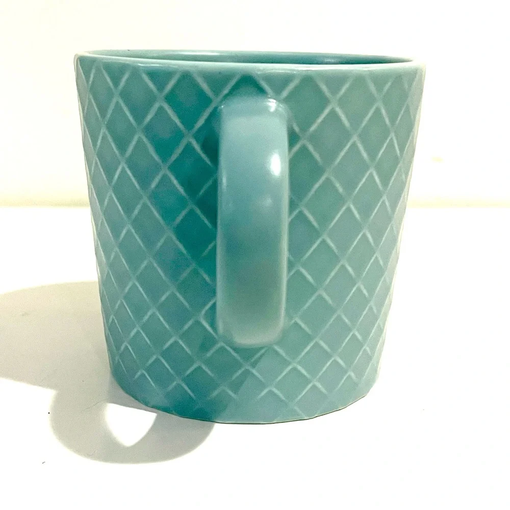 IKEA Ceramic Teal Diamond-Pattern Textured Mug